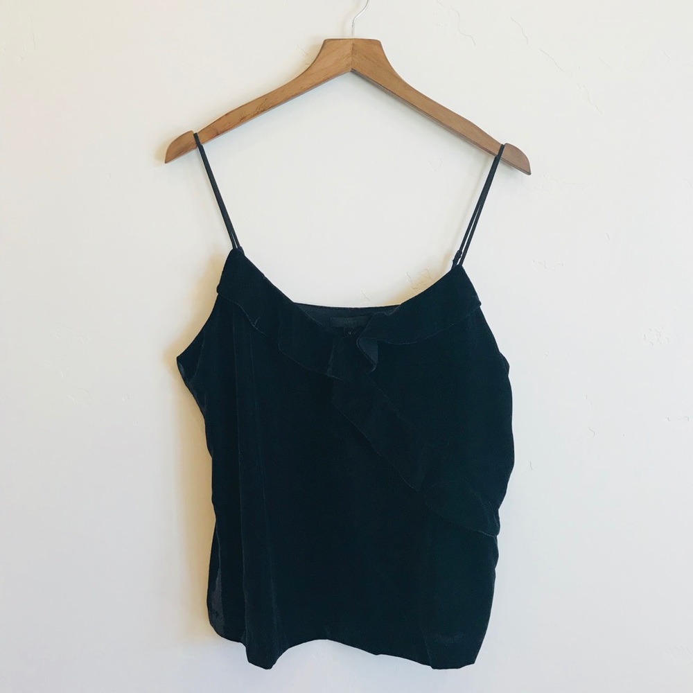 J.CREW Black Velvet Going Out Ruffle Cross Spaghetti Strap Blouse - Picture 2 of 6
